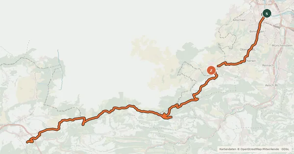 Kartenübersicht der Radroute Route du Jura