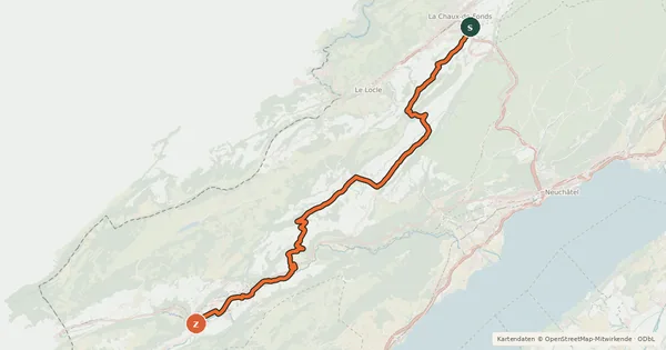 Kartenübersicht der Radroute Route du Jura