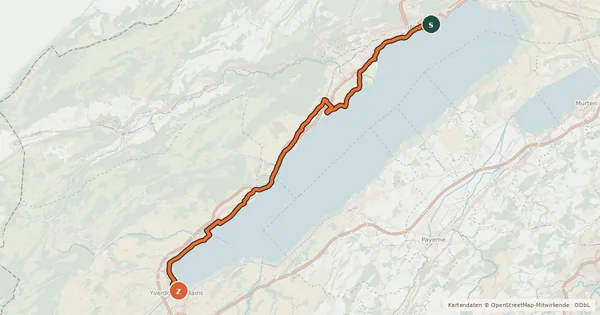 Kartenübersicht der Radroute Route du pied du Jura