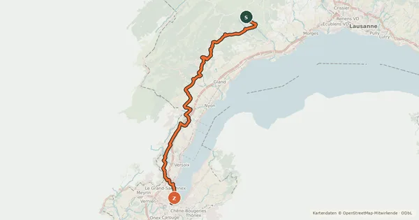 Kartenübersicht der Radroute Route du Pied du Jura - Étape 5