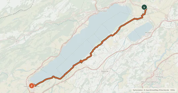 Kartenübersicht der Radroute Route Mittelland
