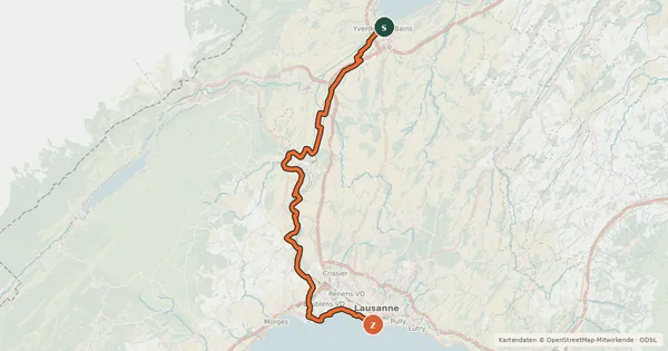 Kartenübersicht der Radroute Route Mittelland