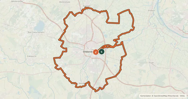 Kartenübersicht der Radroute Route um Oldenburg