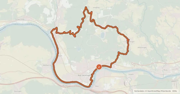 Kartenübersicht der Radroute RouteWT 1 - Rhein-Wälder-Tour