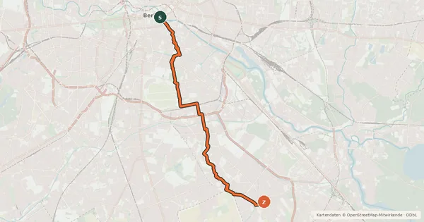 Kartenübersicht der Radroute RR10 - Eichwalde-Route