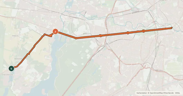 Kartenübersicht der Radroute RR2 - Gatow-Route