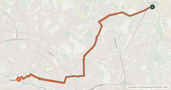 Kartenübersicht der Radroute RR7 - Hohenschönhausen-Route