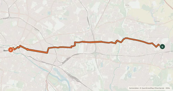 Kartenübersicht der Radroute RR8 - Hellersdorf-Route
