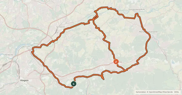 Kartenübersicht der Radroute RUHR-LENNE-Achter
