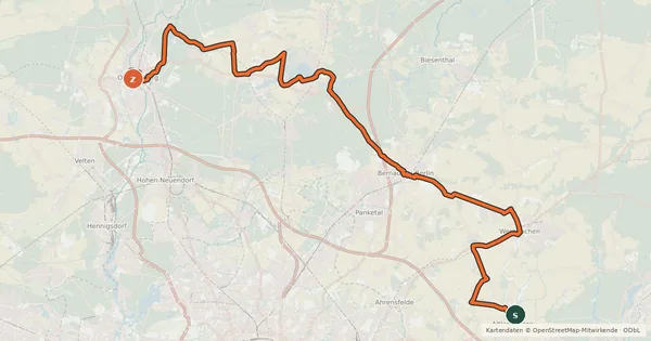 Kartenübersicht der Radroute Rund um Berlin Teil 1 [Altlandsberg↔Oranienburg]