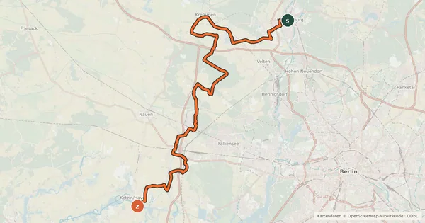 Kartenübersicht der Radroute Rund um Berlin Teil 2 [Oranienburg↔Ketzin]