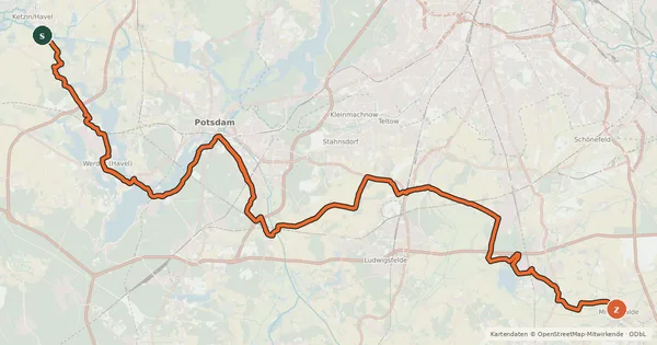 Kartenübersicht der Radroute Rund um Berlin Teil 3 [Ketzin↔Mittenwalde]