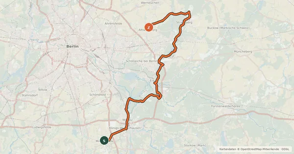 Kartenübersicht der Radroute Rund um Berlin Teil 4 [Mittenwalde↔Altlandsberg]
