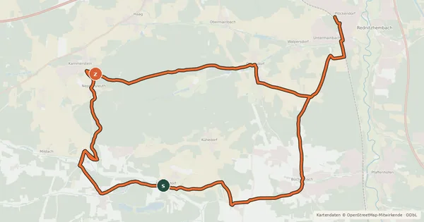 Kartenübersicht der Radroute Rund um den Heidenberg