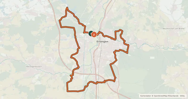 Kartenübersicht der Radroute Rund um Erlangen