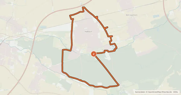 Kartenübersicht der Radroute Rund um Haßloch (gelb)