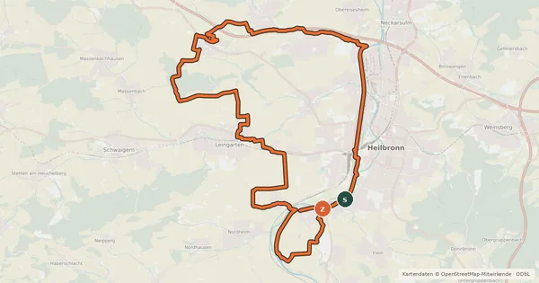 Kartenübersicht der Radroute Rund um Heilbronn