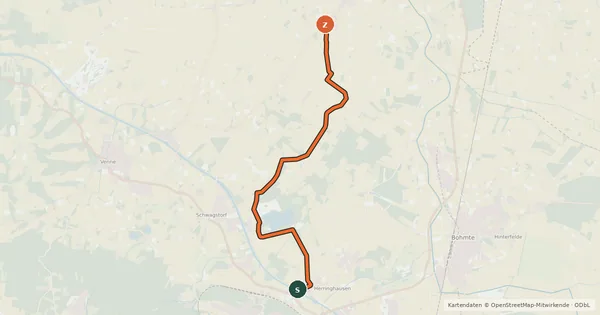 Kartenübersicht der Radroute Rund um Schwagstorf, Kronensee, Kanal und Schnippenburg