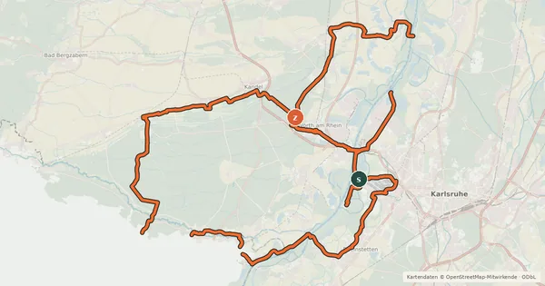 Kartenübersicht der Radroute Rundradweg PAMINA-Rheinpark Nord