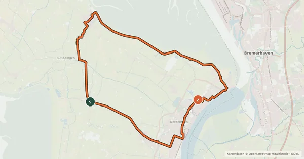 Kartenübersicht der Radroute Rundtour Nordenham-Burhave-Nordenham