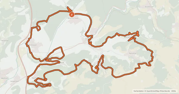Kartenübersicht der Radroute Rundweg 12 Weinbergrunde - Aura a.d. Saale - Rhön
