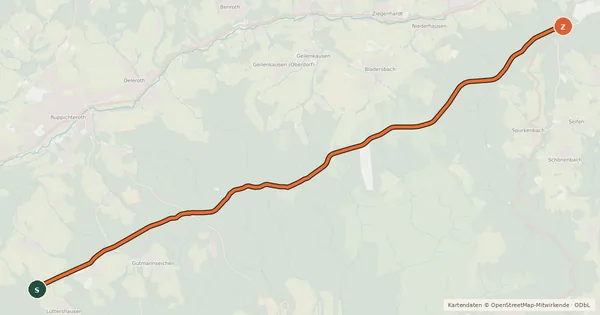 Kartenübersicht der Radroute Ruppichteroth (55) - Waldbroel (77)