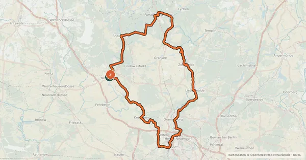 Kartenübersicht der Radroute Ruppiner Seen-Kultur-Radweg