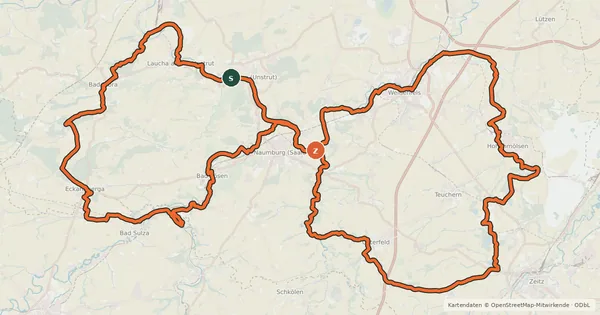 Kartenübersicht der Radroute Saale-Unstrut-Elster-Rad-Acht