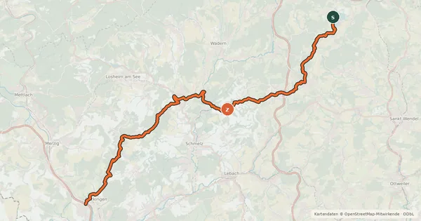 Kartenübersicht der Radroute Saar-Bostalsee-Radweg