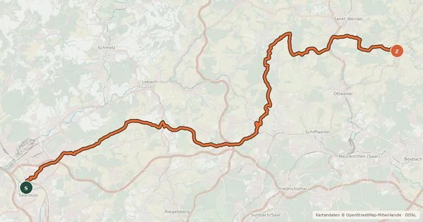 Kartenübersicht der Radroute Saar-Oster-Höhen-Radweg