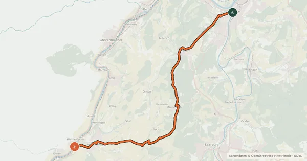 Kartenübersicht der Radroute Saargau-Radweg