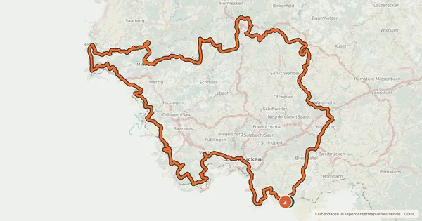 Kartenübersicht der Radroute Saarland-Radweg