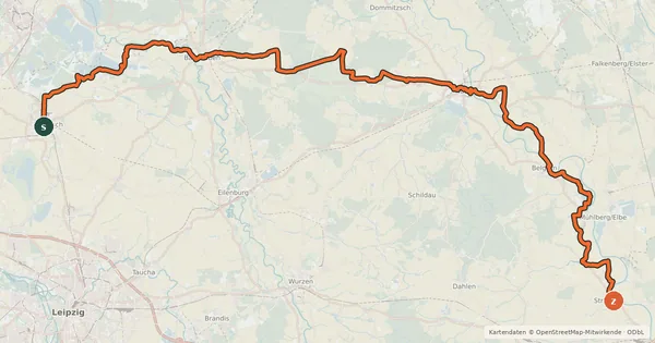 Kartenübersicht der Radroute Sachsen-M [Abschnitt B] Delitzsch-Strehla
