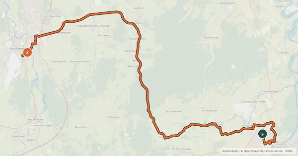 Kartenübersicht der Radroute Sachsenrieder Bähnle
