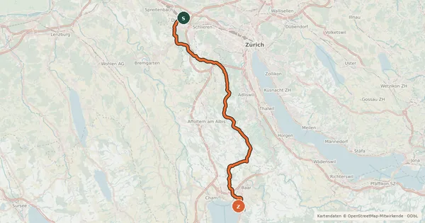 Kartenübersicht der Radroute Säuliamt-Schwyz
