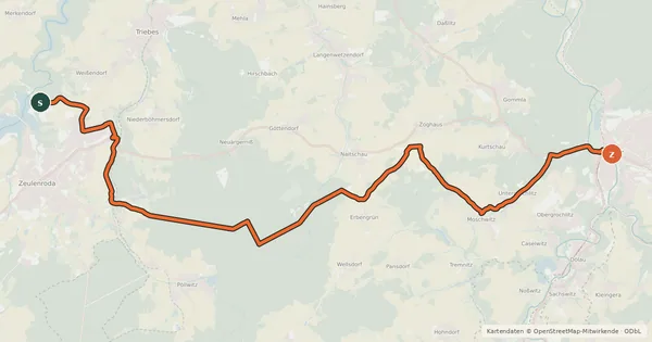 Kartenübersicht der Radroute Sagenweg durch den Pöllwitzer Wald