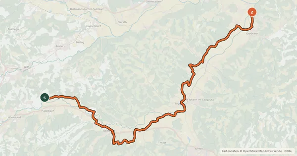 Kartenübersicht der Radroute Saggautalradweg