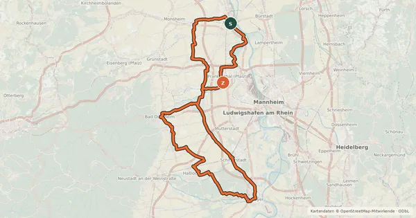 Kartenübersicht der Radroute Salier-Radweg