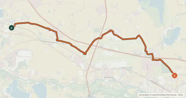 Kartenübersicht der Radroute Salzfuhrweg Halle–Leipzig