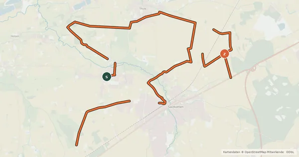Kartenübersicht der Radroute Salzkottener Radrundweg 5