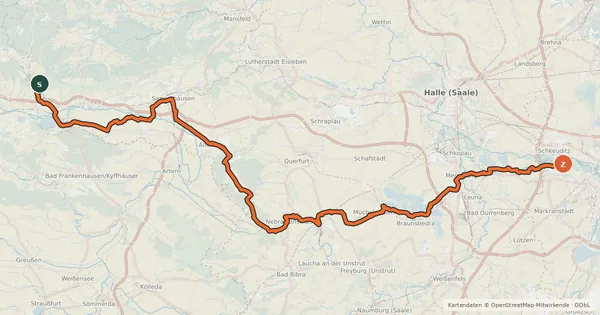 Kartenübersicht der Radroute Salzstraße-Radroute