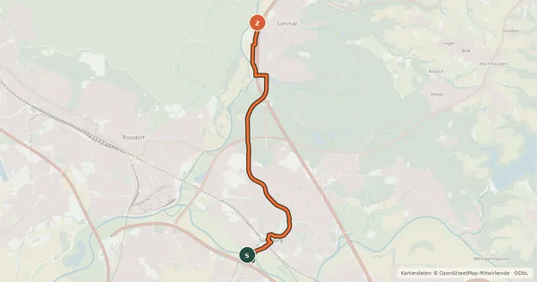 Kartenübersicht der Radroute Sankt Augustin (02) - Lohmar (06)