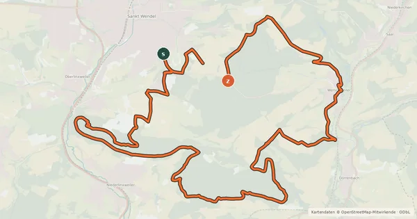 Kartenübersicht der Radroute Sankt Wendeler Land MTB 7