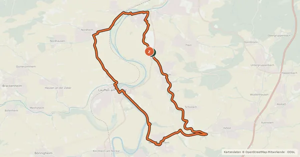 Kartenübersicht der Radroute SB2 Neckar-Schozachtal-Radrundfahrt