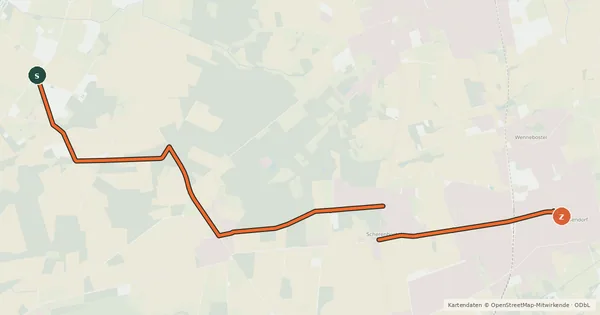 Kartenübersicht der Radroute Schadehop-Bissendorf
