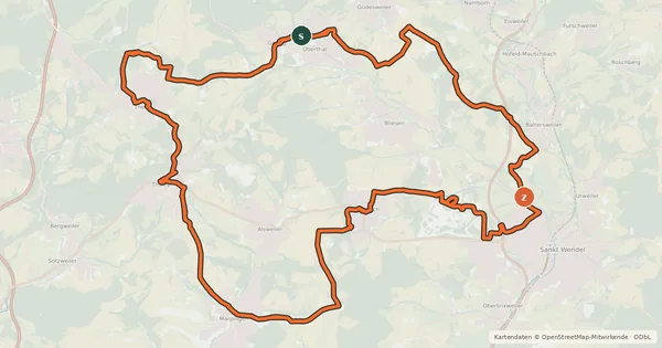 Kartenübersicht der Radroute Schaumberg-Radweg