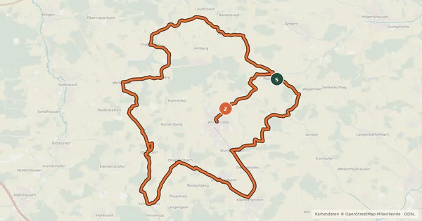Kartenübersicht der Radroute Schauriges um Altomünster