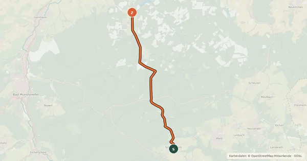 Kartenübersicht der Radroute Scheuerheck (15) - Steinbachtalsperre (89)