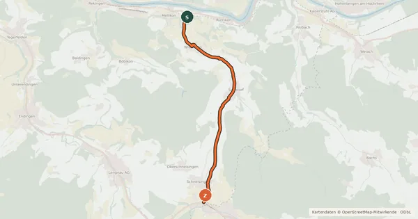 Kartenübersicht der Radroute Schneisingen-Mellikon