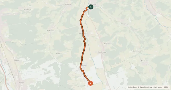 Kartenübersicht der Radroute Schöftland-Winikon